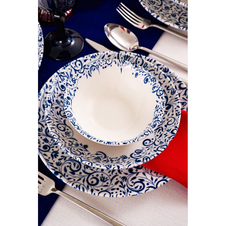 18-piece porcelain dinnerware set, white/blue