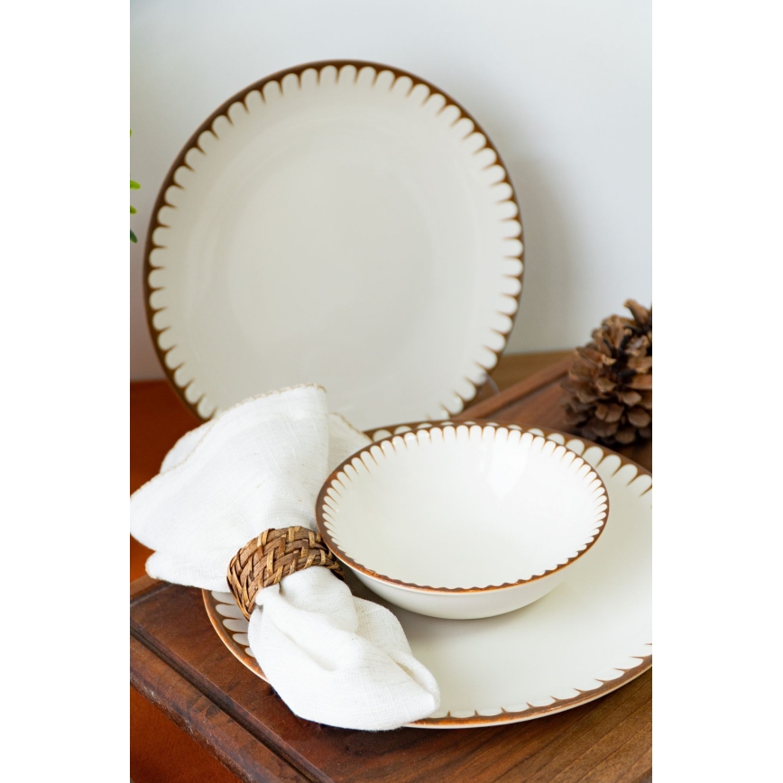 18-piece porcelain dinnerware set, white/brown