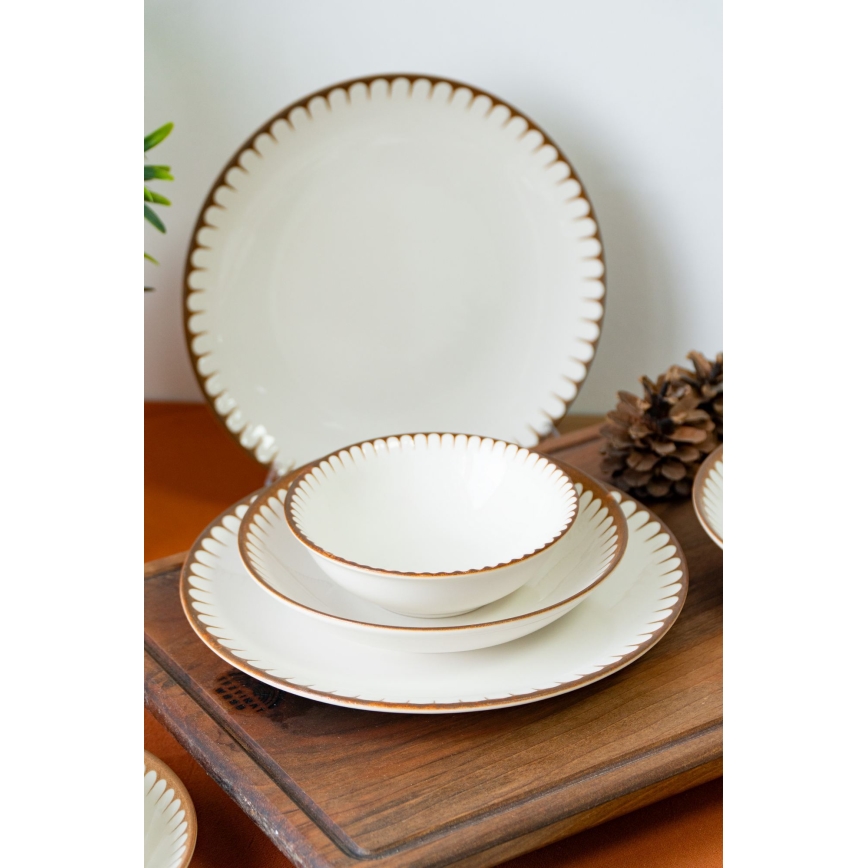 18-piece porcelain dinnerware set, white/brown