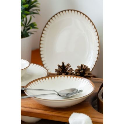 18-piece porcelain dinnerware set, white/brown