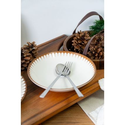 18-piece porcelain dinnerware set, white/brown