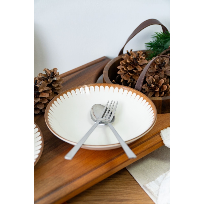18-piece porcelain dinnerware set, white/brown