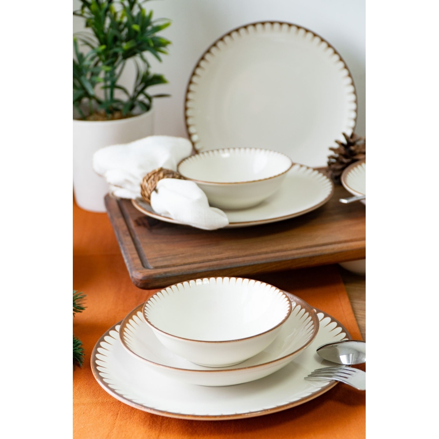 18-piece porcelain dinnerware set, white/brown