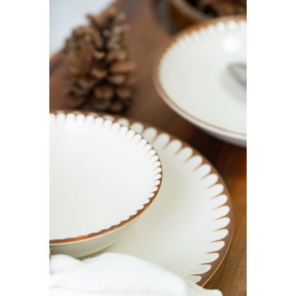 18-piece porcelain dinnerware set, white/brown