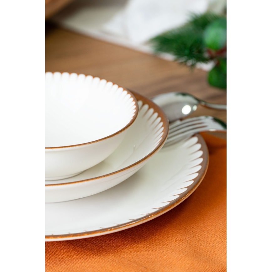 18-piece porcelain dinnerware set, white/brown