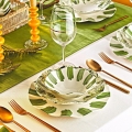 18-piece porcelain dinnerware set – white/green