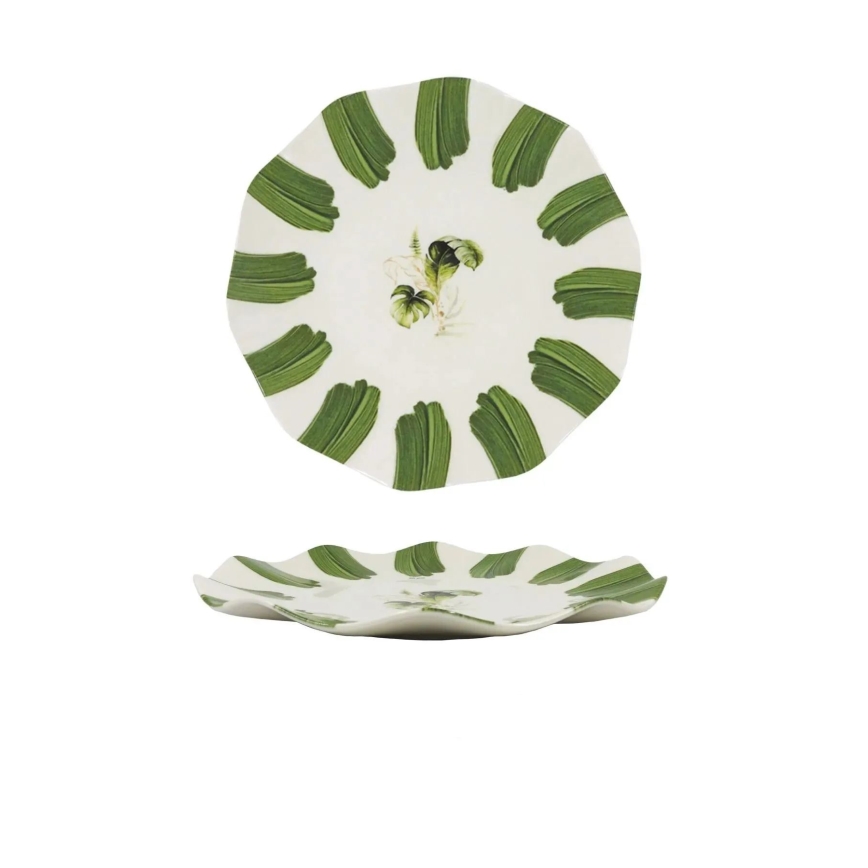 18-piece porcelain dinnerware set – white/green