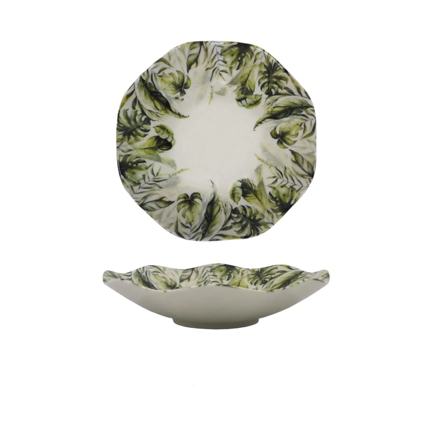 18-piece porcelain dinnerware set – white/green