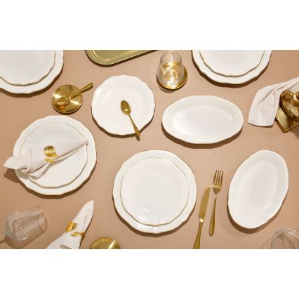 18-piece porcelain dinnerware set, white with gold trim