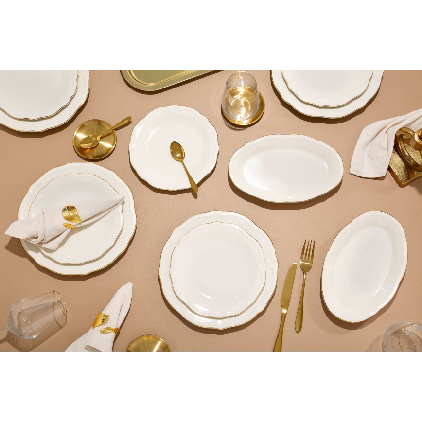 18-piece porcelain dinnerware set, white with gold trim