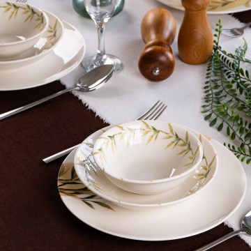 18-piece porcelain dinnerware set — white/green/yellow