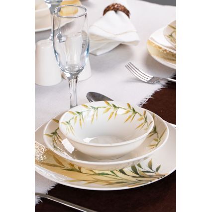 18-piece porcelain dinnerware set — white/green/yellow