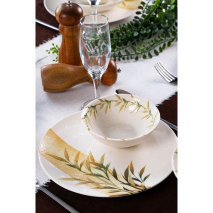18-piece porcelain dinnerware set — white/green/yellow