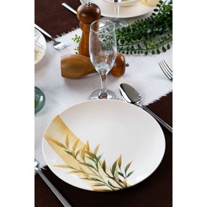18-piece porcelain dinnerware set — white/green/yellow