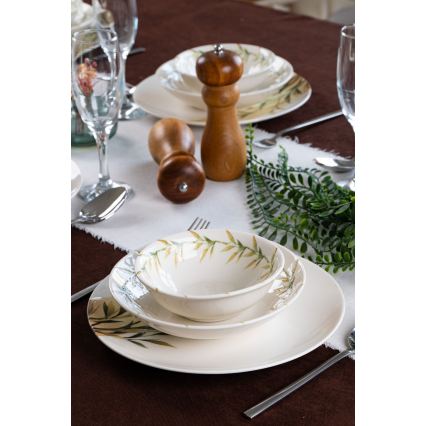 18-piece porcelain dinnerware set — white/green/yellow