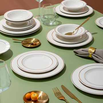 18-Piece White Porcelain Dinner Set with Gold Trim