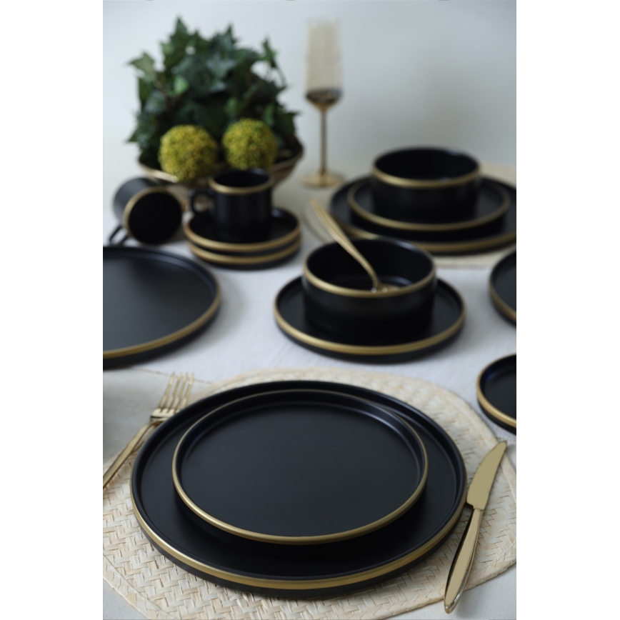 20-piece dining set in black and gold stoneware