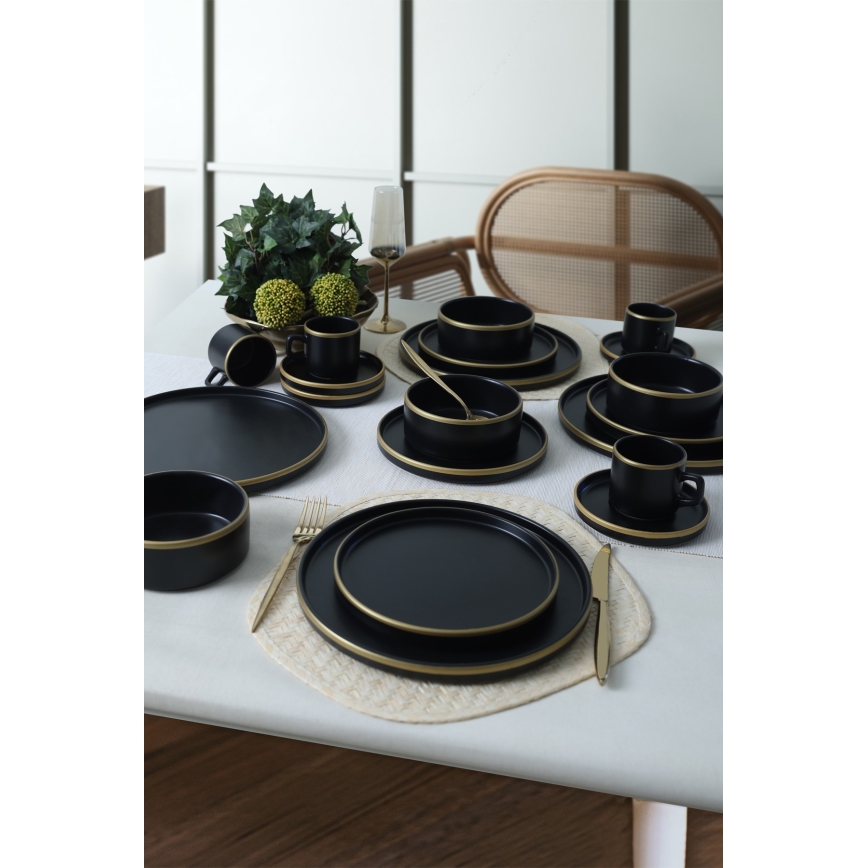 20-piece dining set in black and gold stoneware