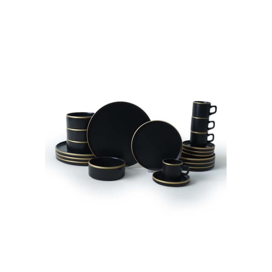 20-piece dining set in black and gold stoneware