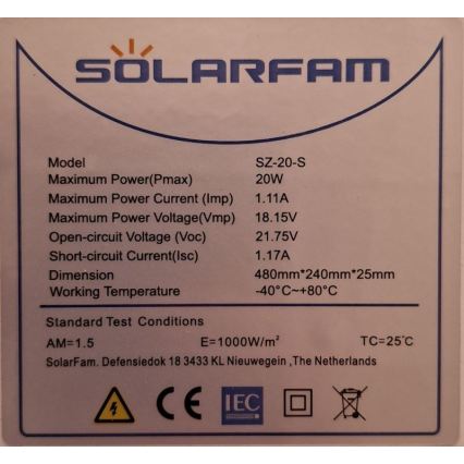 20W/12V Photovoltaic Solar Panel