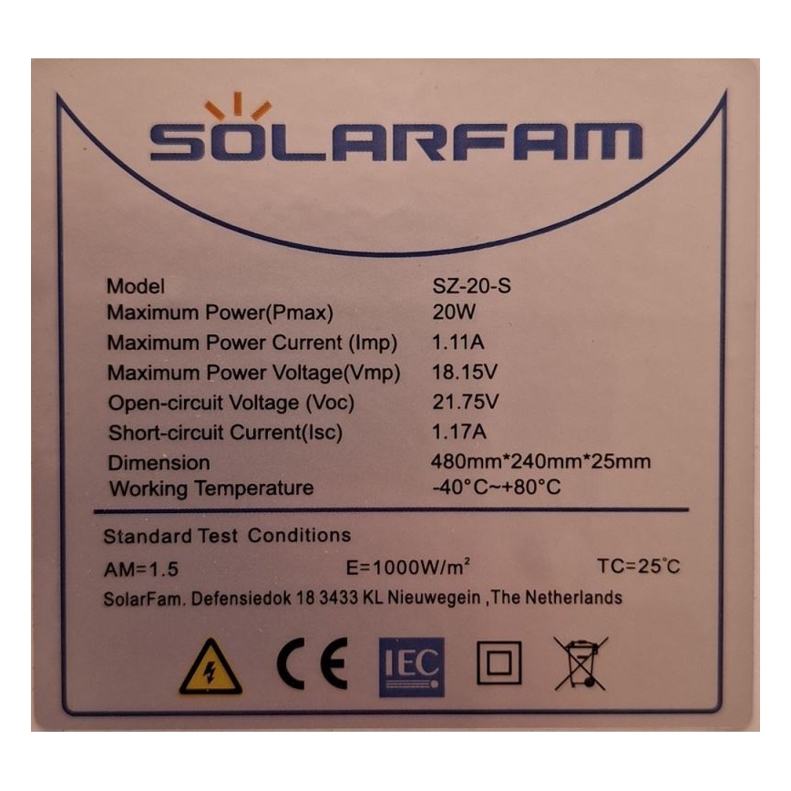 20W/12V Photovoltaic Solar Panel