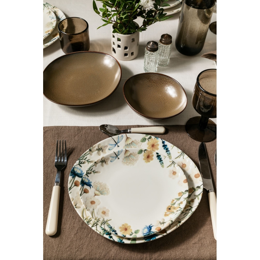 24 pcs Dining Set Multicolored/Brown/Porcelain