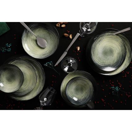 24 pcs porcelain dinner set green/black