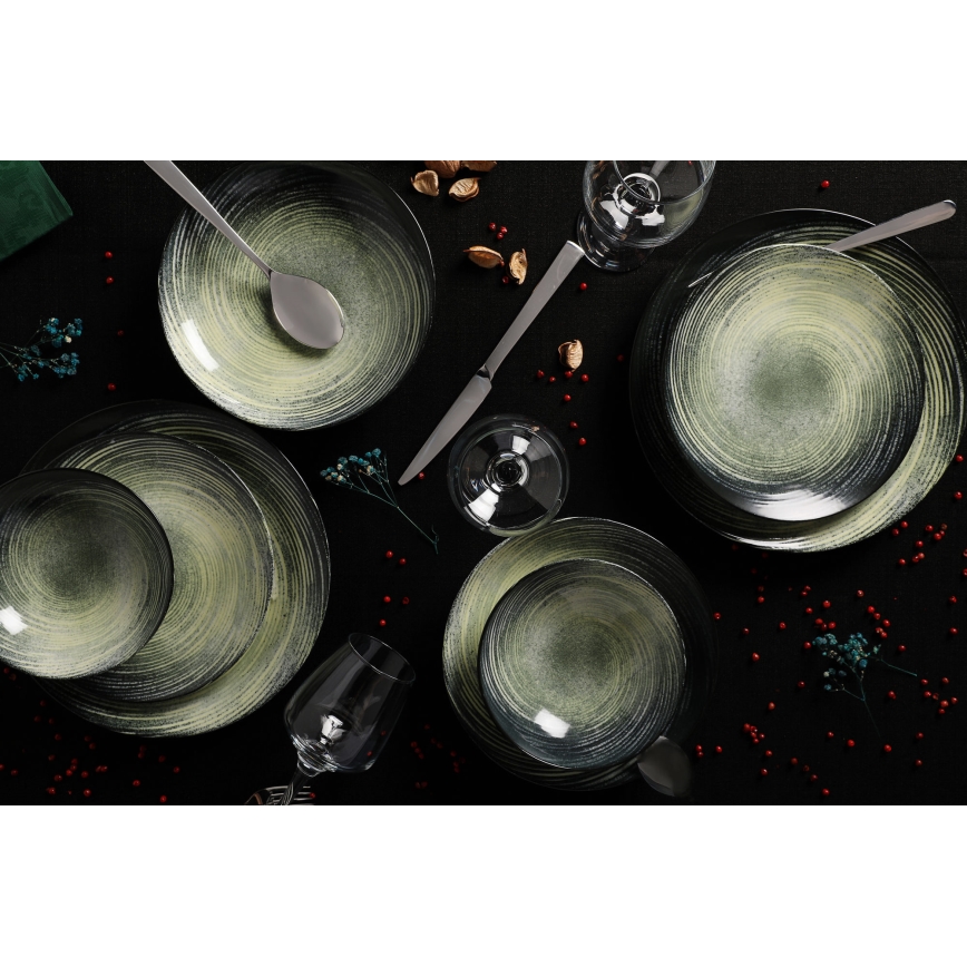 24 pcs porcelain dinner set green/black
