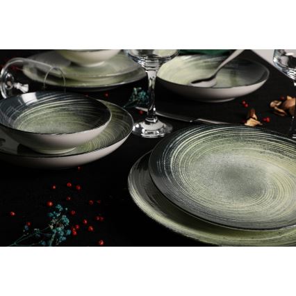 24 pcs porcelain dinner set green/black