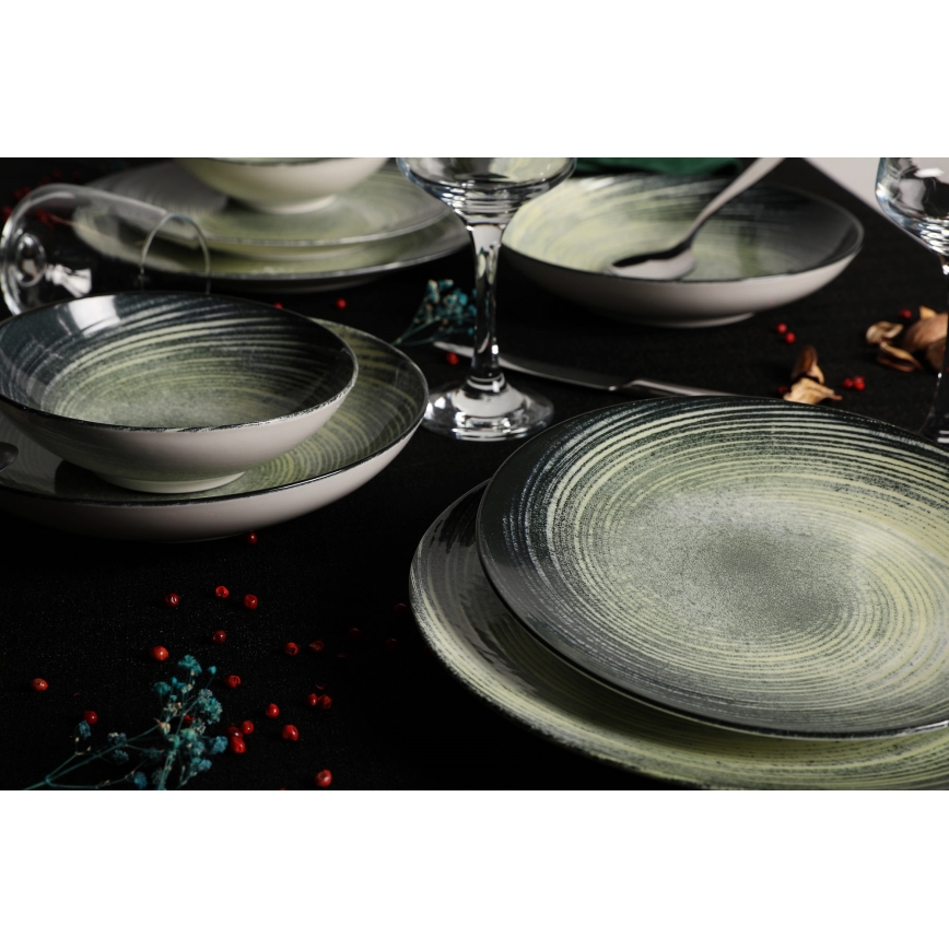 24 pcs porcelain dinner set green/black
