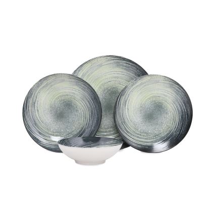 24 pcs porcelain dinner set green/black