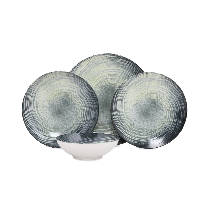 24 pcs porcelain dinner set green/black