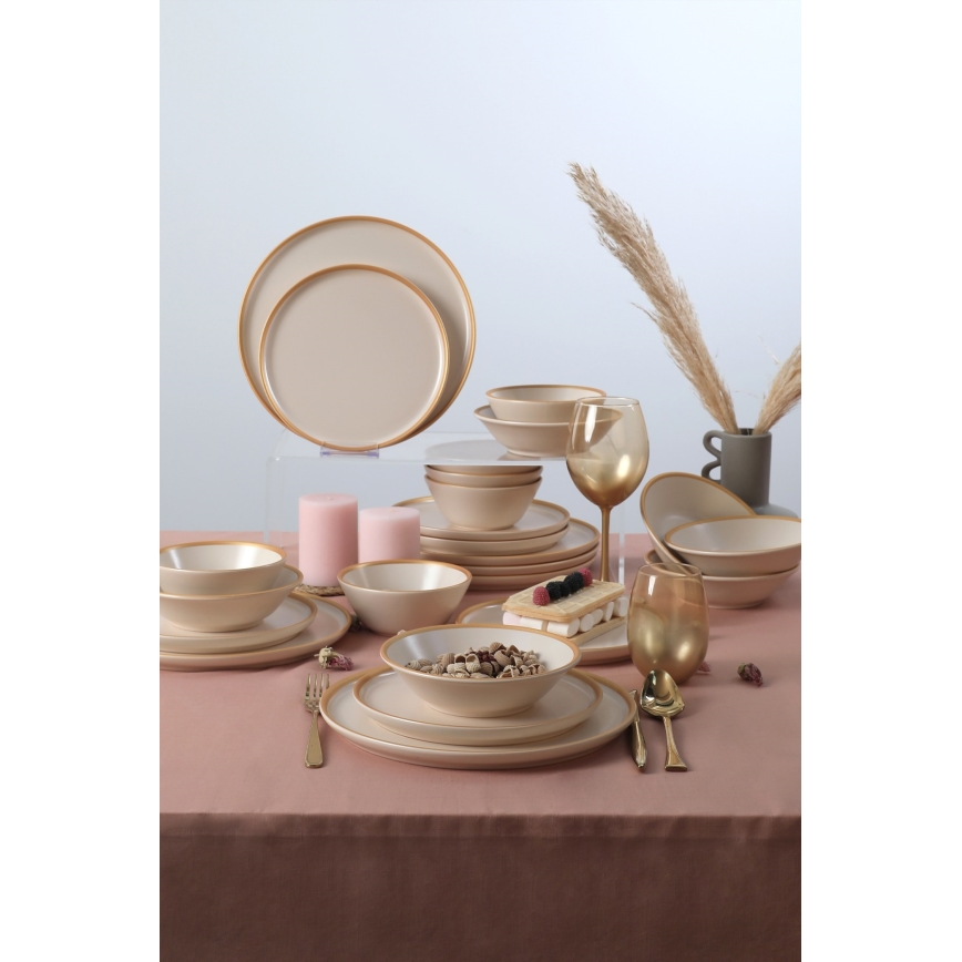 24-piece beige ceramic dinnerware set