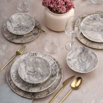 24-piece beige/gray ceramic dinnerware set