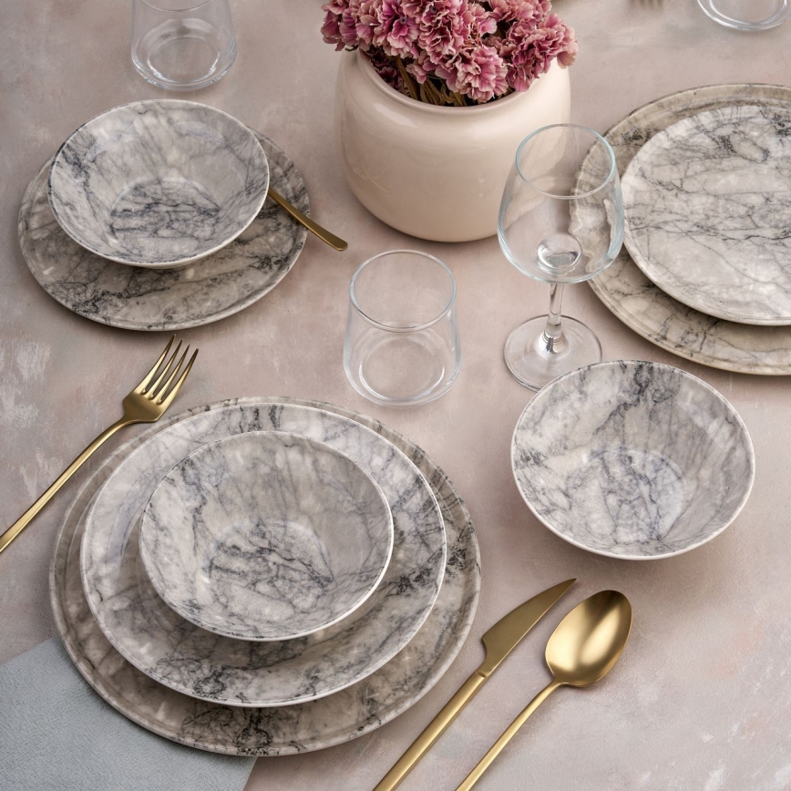 24-piece beige/gray ceramic dinnerware set