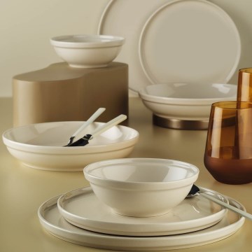 24-piece beige porcelain dinnerware set