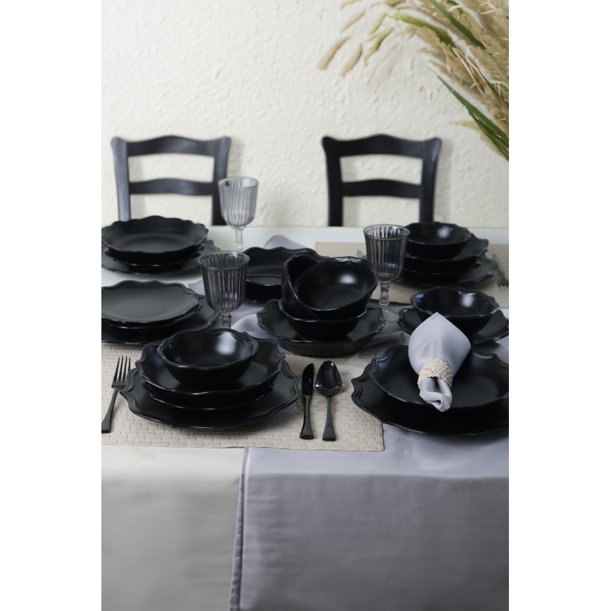 24-piece Black Stoneware Dinner Set