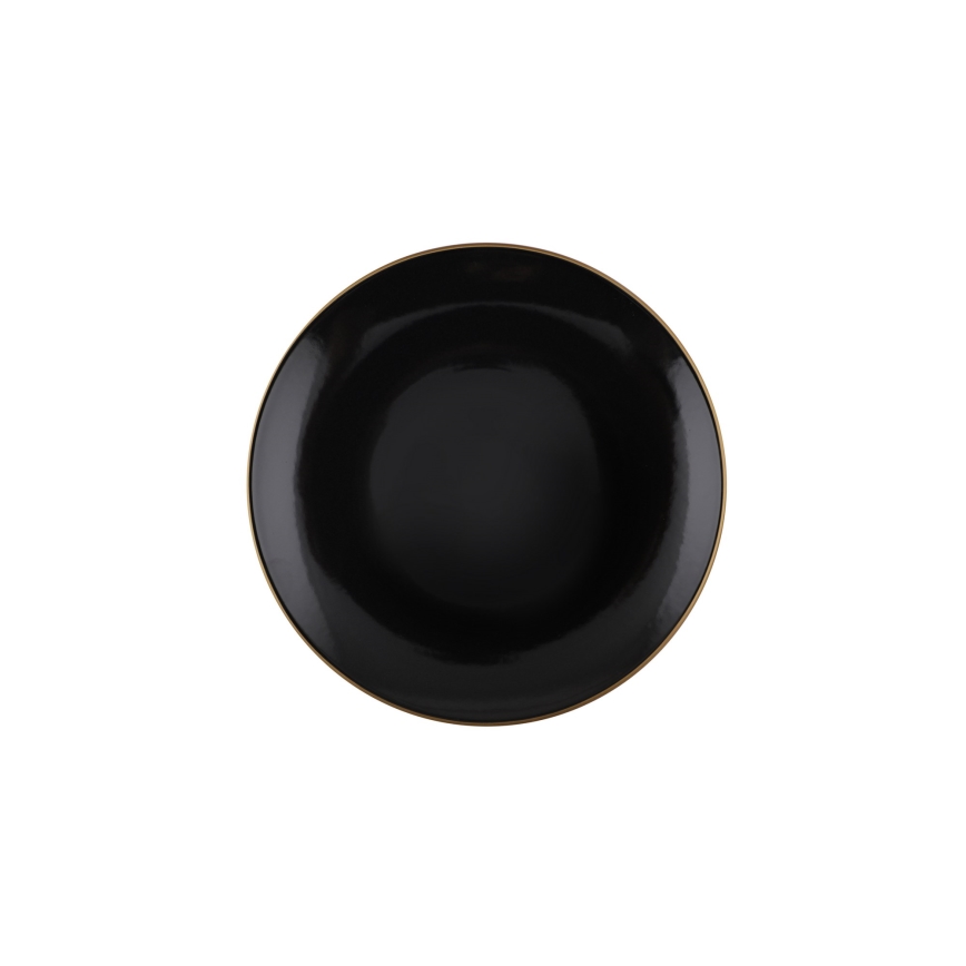 24-piece black stoneware dinner set with gold accents