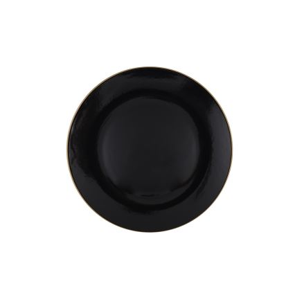 24-piece black stoneware dinner set with gold accents