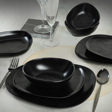 24-piece black stoneware dinnerware set