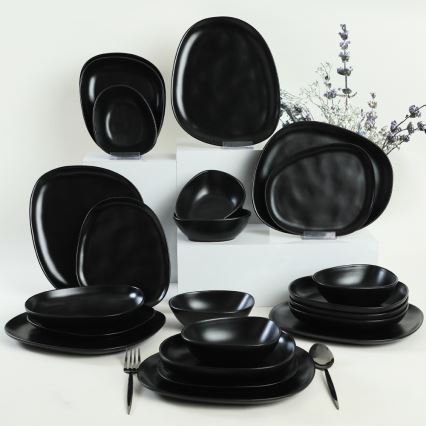 24-piece black stoneware dinnerware set