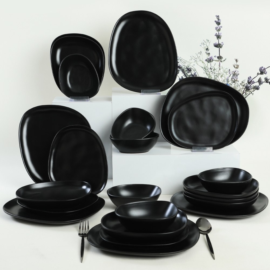 24-piece black stoneware dinnerware set