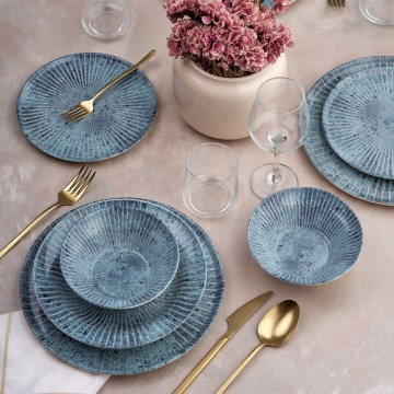 24-piece blue ceramic dinnerware set