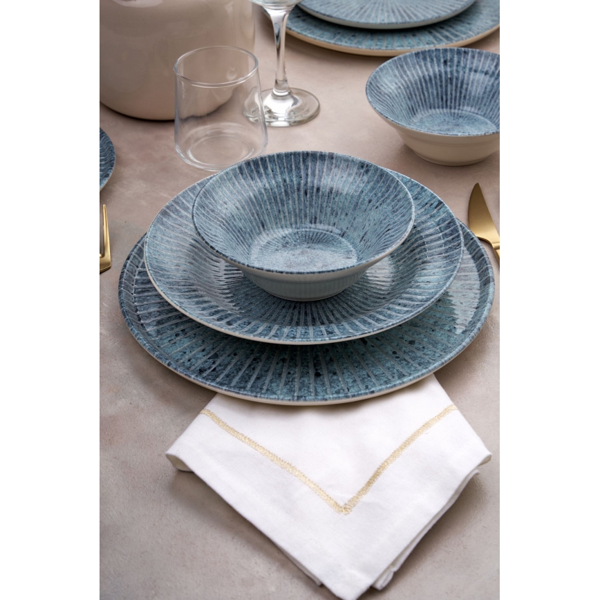 24-piece blue ceramic dinnerware set