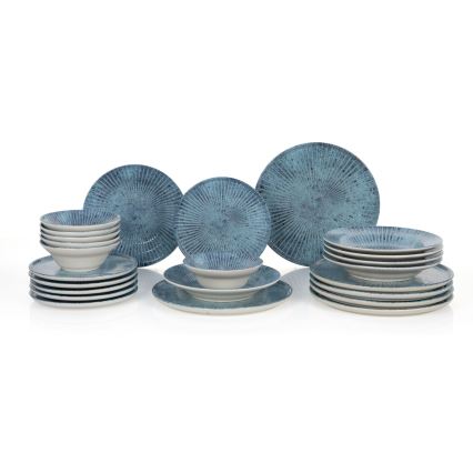 24-piece blue ceramic dinnerware set
