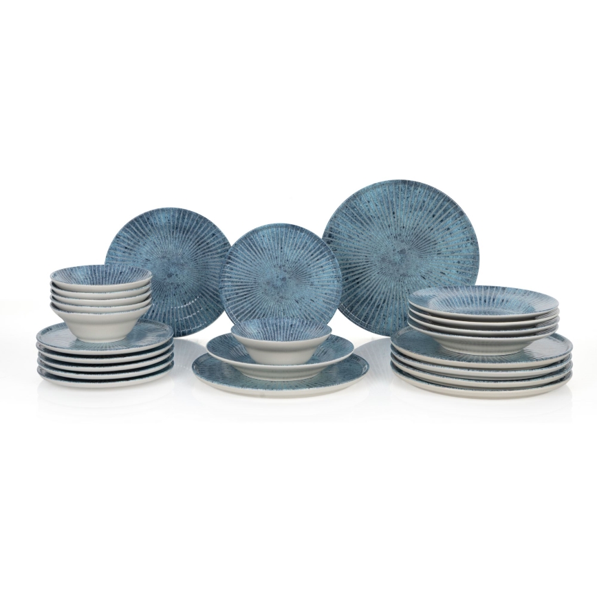 24-piece blue ceramic dinnerware set
