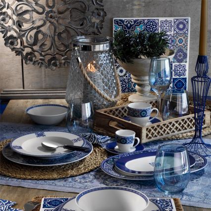 24-piece Blue Porcelain Dinner Set