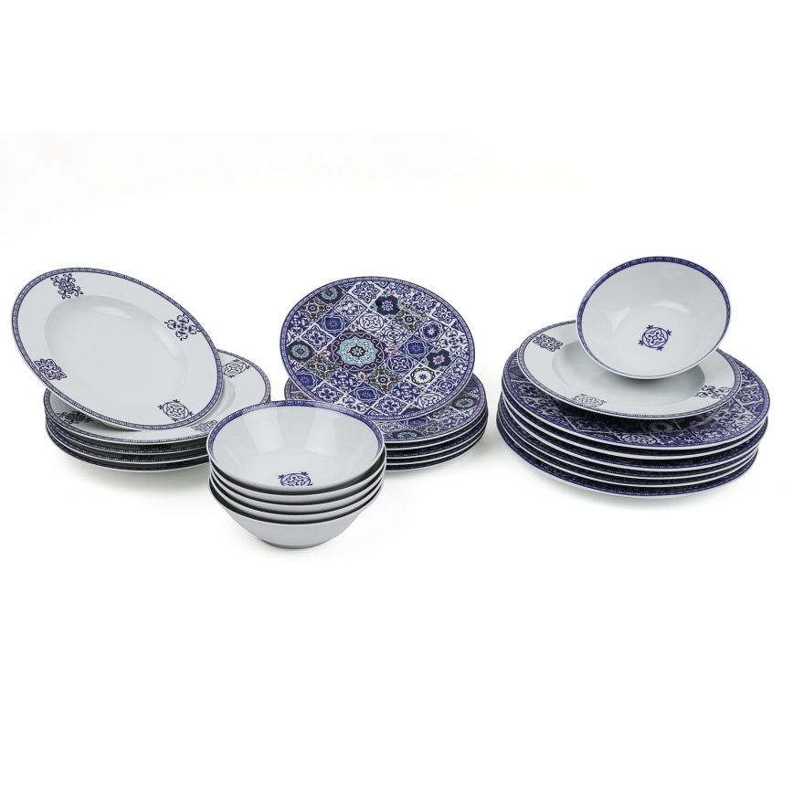 24-piece Blue Porcelain Dinner Set