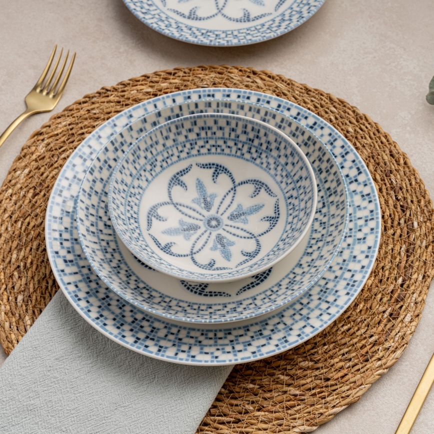 24-piece blue porcelain dinnerware set