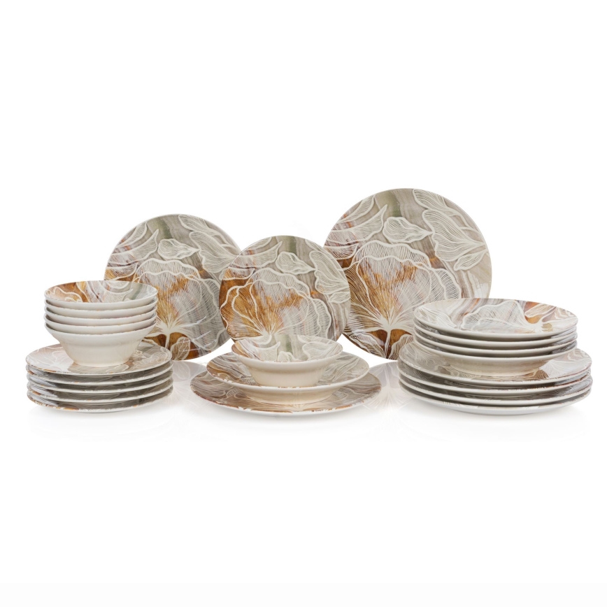 24-Piece Brown Ceramic Dinnerware Set